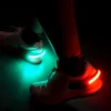 LED-lampa fäst på sko under hundpromenad i mörker